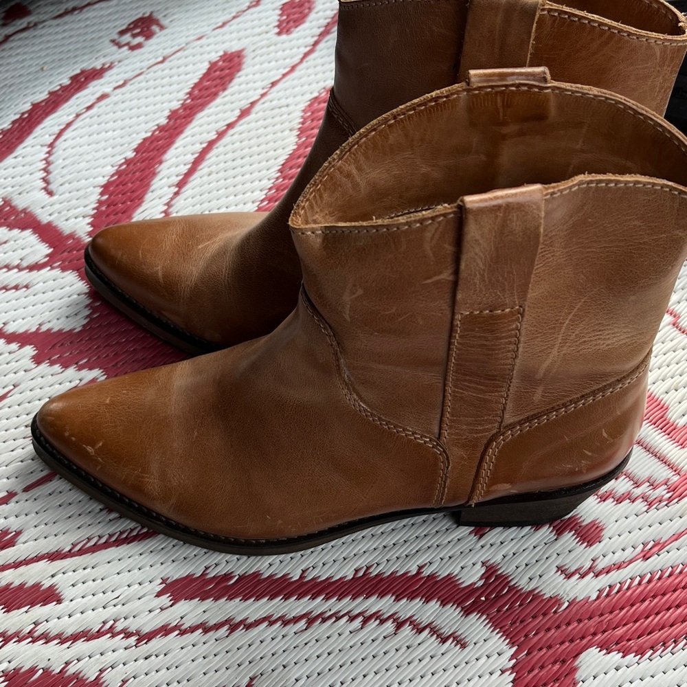 Brown Leather Ankle Cowboy Style Boots